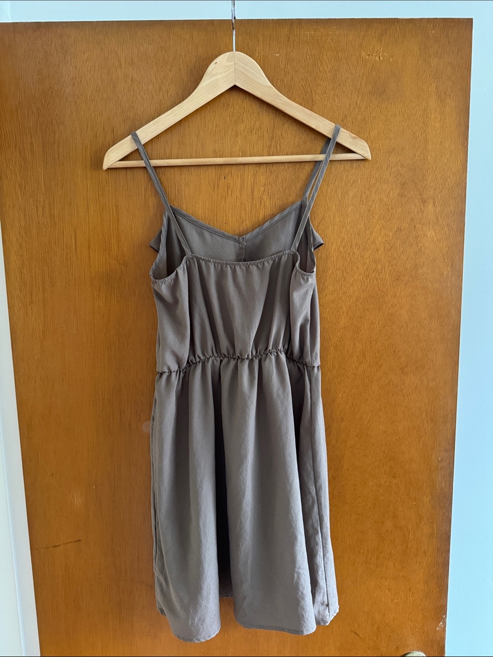 Taupe Ruffle-Front Spaghetti Strap Dress - Picture 2 of 3